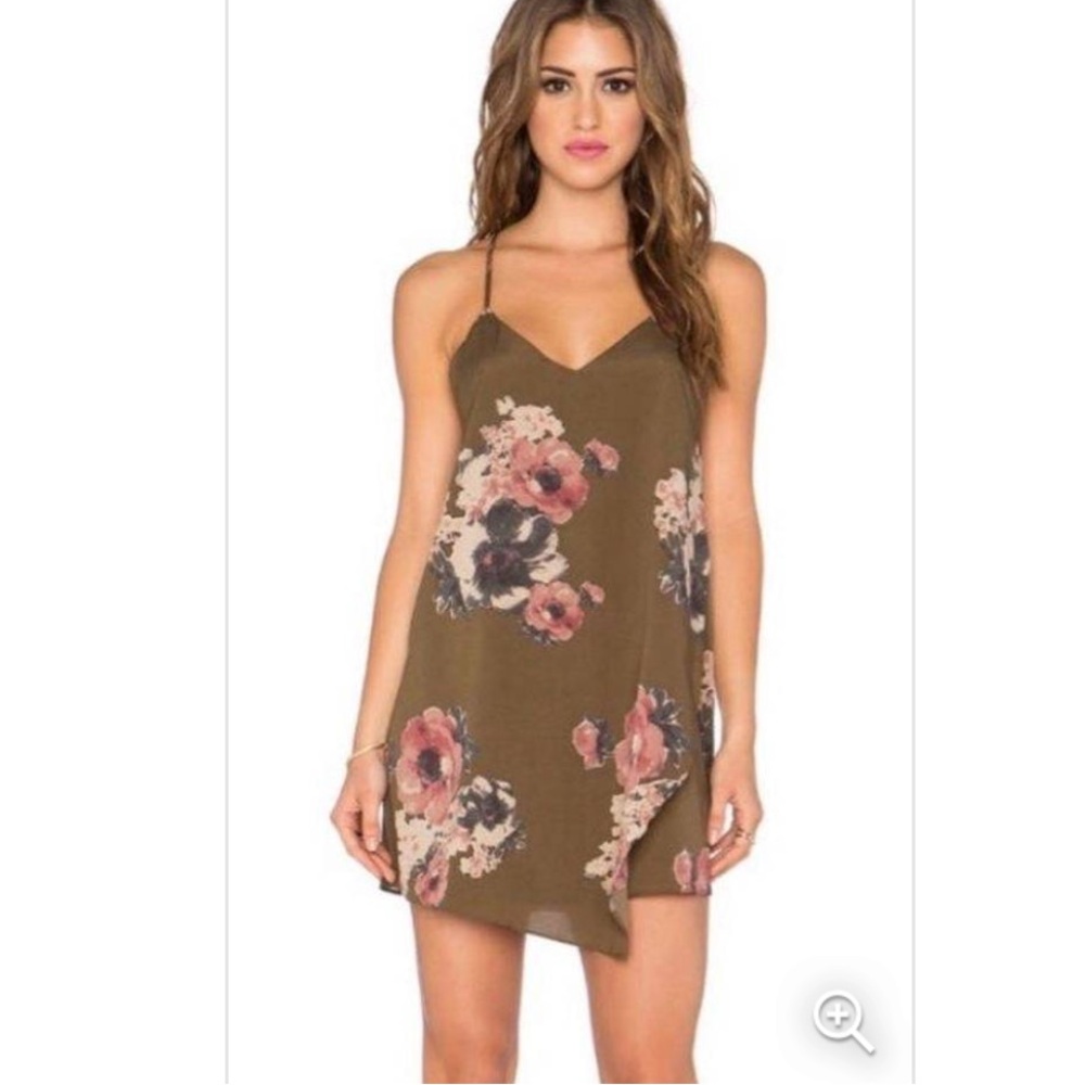 Free People Floral Mini Dress - Olive and Pink
